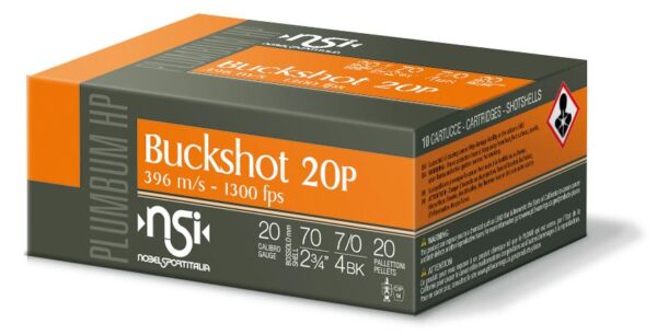 Noble Sport Plumbum Buckshot Shotshells 20 ga 2-3/4" 20 pellet 1200 fps #4 10/ct