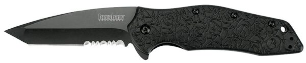 Kershaw Kuro Tanto Knife - Black / Partially Serrated