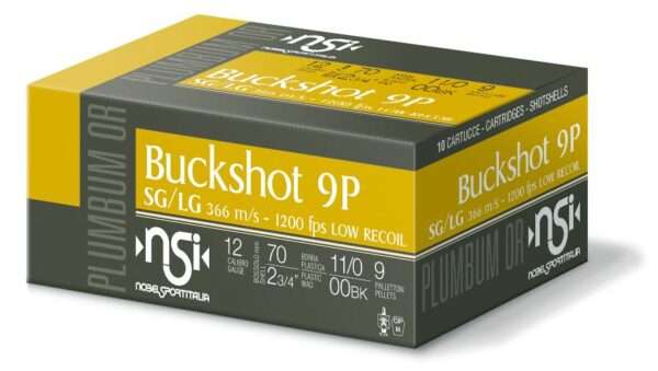 Noble Sport Plumbum Buckshot Shotshells 12 ga 2-3/4" 9 pellet 1200 fps #00 10/ct