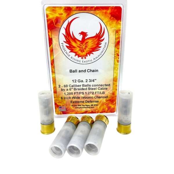 Phoenix Rising Ball & Chain Shotshells 2- 60 Cal Balls Connected with 6'' Cable 12ga 2-3/4" 1200 fps 5/ct