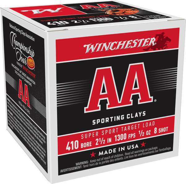 Winchester Ammo AASC418 AA Super Sport Sporting Clay 410Gauge 2.50" 1/2oz 8Shot 25 Per Box/10 Case