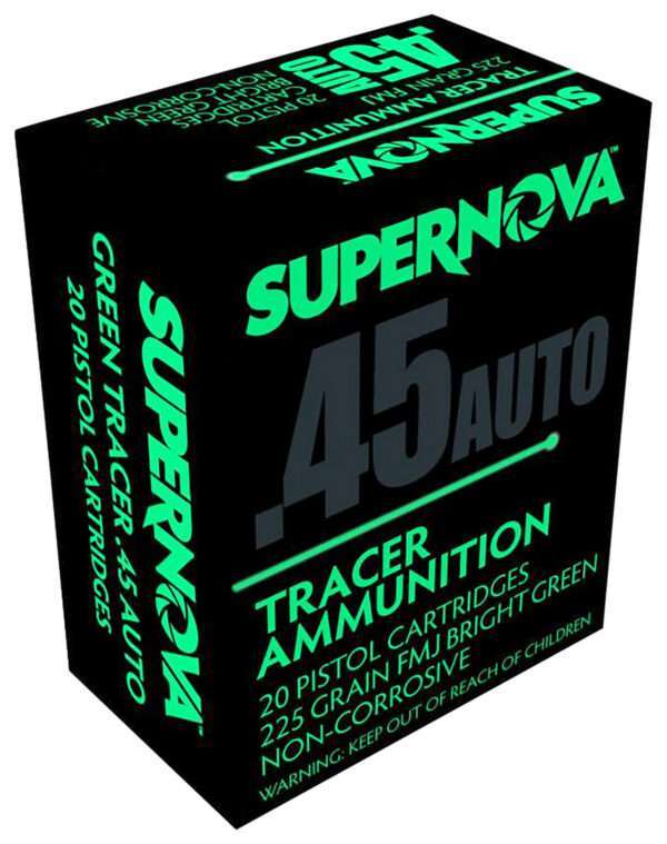 Supernova PMSN45ACG Green Tracer Non Corrosive 45ACP 225gr Full Metal Jacket 20 Per Box/50 Case