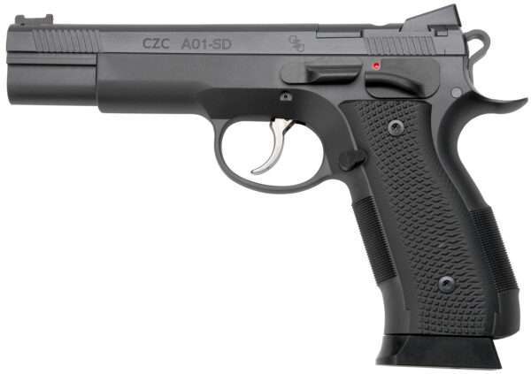 Cz Custom Shop 96333 A01-SD  9mm Luger 19+1 5" Match Grade Bull Barrel, Black Optic Cut/Serrated Steel Slide, Black Polycoat Steel Frame w/Beavertail, Black G10 Grip, Short Dustcover