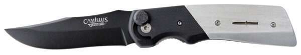 Camillus 19080 Cuda Bolt 3.75" Folding Drop Point Plain Black Carbonitride Titanium AUS-8A SS Blade, Black/Silver Aluminum/G10 Handle